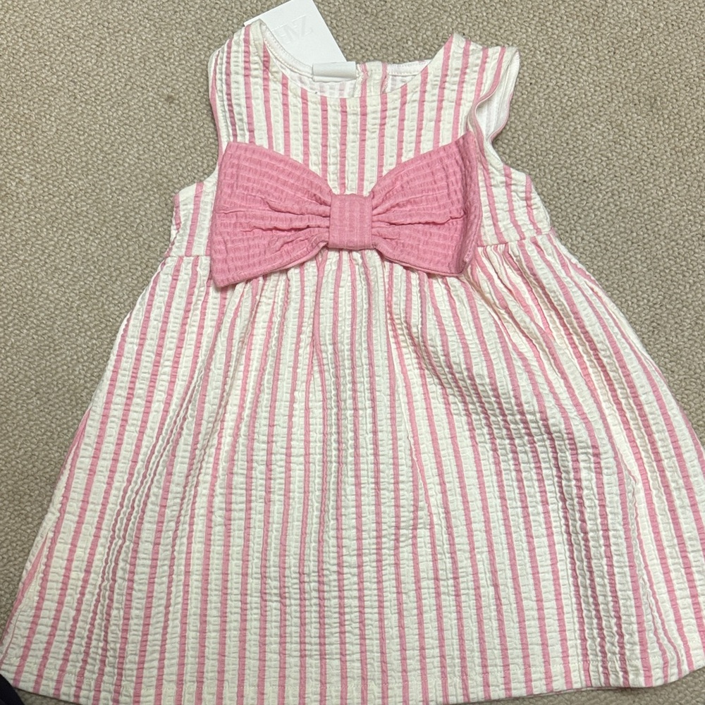 Zara Pink Striped Kids Dress with Bow